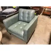 Simon Li Harstine Green Leather Chair with Tufted Accents