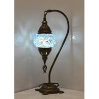 Import Corner Turkish Antique Bronze Table Lamp with 3-Inch Hanging Mosaic Glass Shade