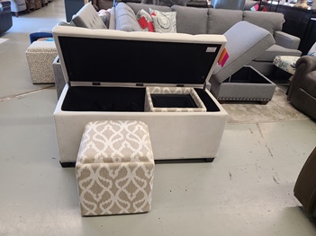 Glamour Ivory Fabric Storage Bench with 2 Cube Ottomans