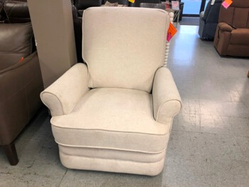Ivory Fabric Swivel Recliner with Rolled Back & Arms