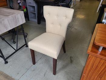 Emilia Beige Tufted-Back Dining Chair with Nailhead Trim