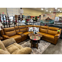 Manwah Jefferson Leather 6-Piece Power Reclining Sectional in Madrid Canyon