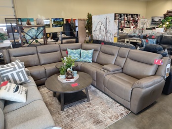 Manwah Jackson Leather 6-Piece Power Reclining Sectional in Madrid Mocha