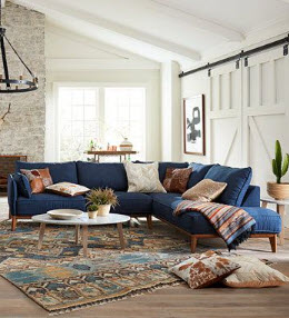 Jason Furniture Flanigan Midnight Blue Fabric 2-Piece Sectional with Right-Hand Chaise