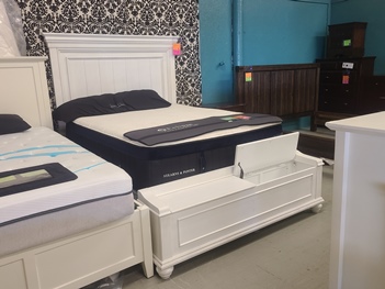 Ashley Kameron Distressed White Queen Bed with Storage Footboard