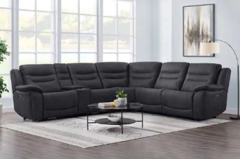 Jason Furniture Kelsee Charcoal Microsuede Power Reclining Sectional with Power Headrests & Console