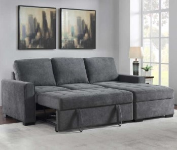 Home Meridian Kendale Charcoal Fabric Sofa Chaise with Sleeper