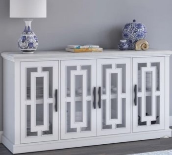 Twin Star White Console with Decorative Glass Doors