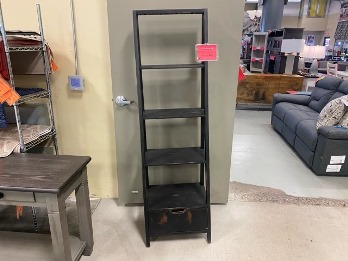 Vintage Furniture Ladder Bookcase with Drawer in Nero Black