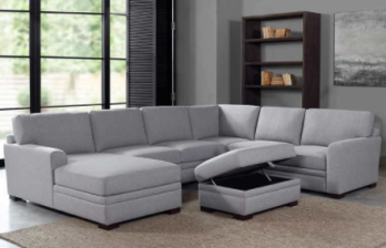 Living Style Langdon Silver Fabric Sectional with Ottoman