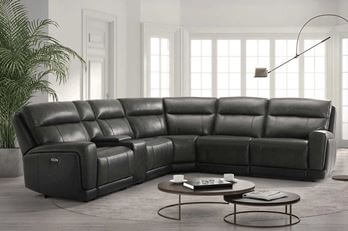 Jason Furniture Lauretta Charcoal Leather Power Reclining Sectional with Power Headrests