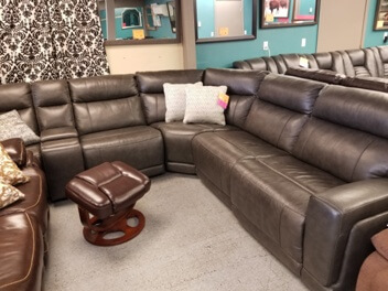 Jason Furniture Lauretta Charcoal Leather Power Reclining 5-Piece Sectional with Power Headrests (blemish)