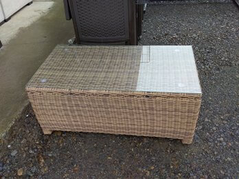 Outdoor Light Brown Resin Wicker Coffee Table with Glass Top