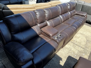 Home Meridian Dunhill Dark Brown Leather 4-Piece Long Sofa with Power Headrests (blemish)