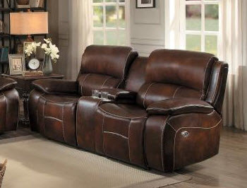 Homlegance Mahala Top Grain Reclining Console Sofa