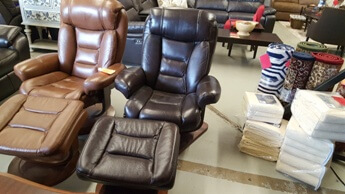 Manwah Eve Mahogany Leather Recliner with Ottoman & Squared Base