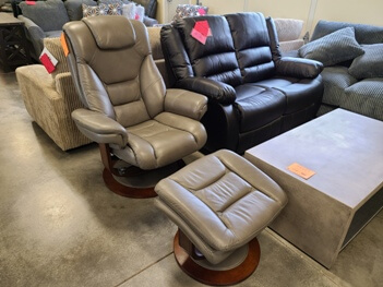Manwah Majesty Grey Leather Recliner with Ottoman