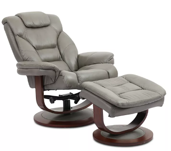 Manwah Faringdon Grey Leather Swivel Recliner with Ottoman