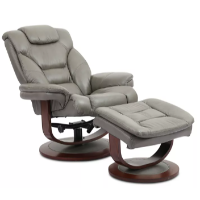 Manwah Faringdon Grey Leather Swivel Recliner with Ottoman