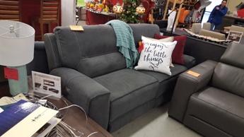 Manwah Charcoal Microsuede Power Reclining Sofa with Adjustable Headrests