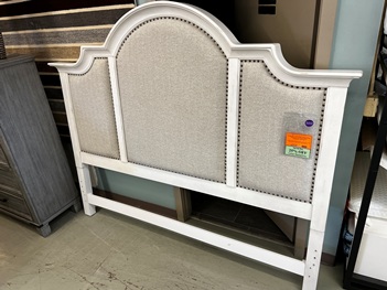 Mandeville Arched White King/Cal King Headboard with Beige Fabric Upholstery