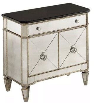 Bassett Marais Mirrored Console Cabinet with Black Marble Top