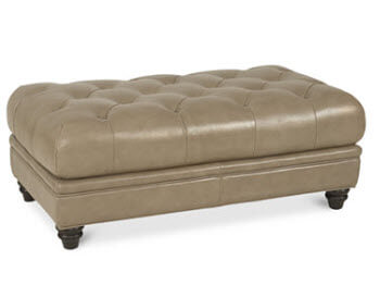 Futura Martha Stewart Bradyn Tufted Leather Bench Ottoman in Marble Grey