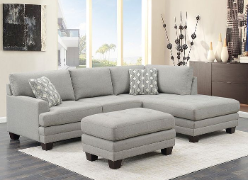 Living Style Matteo Light Silver Fabric 2-Piece Sectional with Ottoman & Tufted Seat Accents (blemish)
