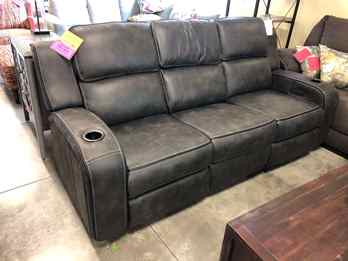 Manwah Limited Matteus Charcoal Microsuede Power Reclining Sofa with Cupholders & Power Headrests