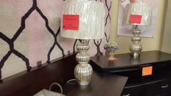 CBK Sculpted Mercury Glass Table Lamp with Round Beige Shade