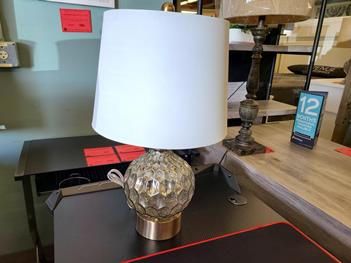 Round Mercury Glass Table Lamp with White Shade