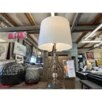 Stylecraft Metal Wire & Weathered Resin Table Lamp with Round White Shade