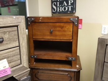 Rich Maple Finish Nightstand with Metal Accents