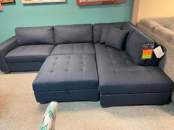 Living Style Miles Blue Fabric 2-Piece Sectional with Tufted Seat Accents & Square Ottoman