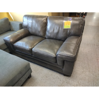 Simon Li Myers Stampede Charcoal Leather Loveseat with Contrast Piping