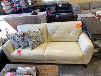 Violino Myia Ivory Leather Sofa with Stitched Accents