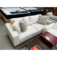 Nathan Wheat Fabric Sofa with Light Walnut Finish Hardwood Trim