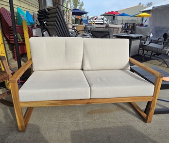 Stanley Ranger Natural Finish Loveseat with Ivory Cushions