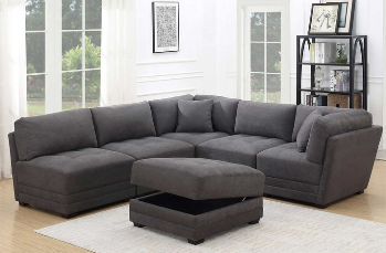 Mstar Norris Charcoal Fabric 6-Piece Sectional with Tufted Seat Accents & Ottoman (blemish)