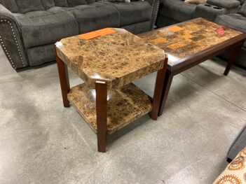 Homelegance Faux Marble & Cherry Finish End Table with Angled Corners