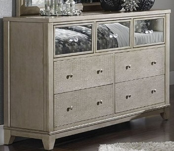 Homelegance Odelia Silver Dresser with Textured Drawer Fronts & Mirrored Accents
