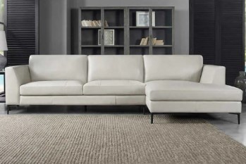 Thomasville Odette Ivory Leather 2-Piece Sectional with Right Hand Chaise & Metal Legs (blemish)