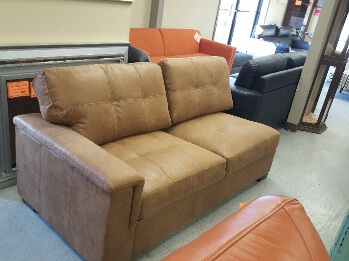 Emerald Tan Microsuede One-Arm Loveseat