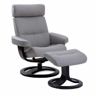 Nordic Home Oslo Light Silver Swivel Recliner with Ottoman & Adjustable Headrest