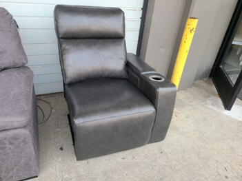 Charcoal Leather One-Arm Power Recliner with Cupholder