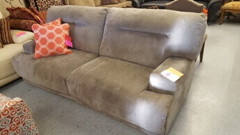 Chateau Dax Ricardo Light Brown Plush Tweed Power Reclining Sofa (some wear)