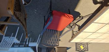 Outdoor Metal Chair with Grid Back & Rust Red Cushion