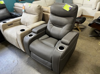 Manwah Samuel Softee Palomino Leather Power Recliner with Cupholders, Arm Storage & Adjustable Headrest