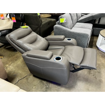 Manwah Samuel Softee Palomino Leather Power Recliner with Cupholders, Arm Storage & Adjustable Headrest