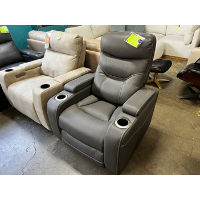 Manwah Samuel Softee Palomino Leather Power Recliner with Cupholders, Arm Storage & Adjustable Headrest